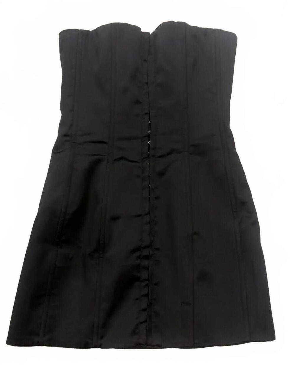 Guizio Satin Corset Dress Black Strapless Boned Bodice Hook Eye Mini Dress Small - Picture 2 of 8